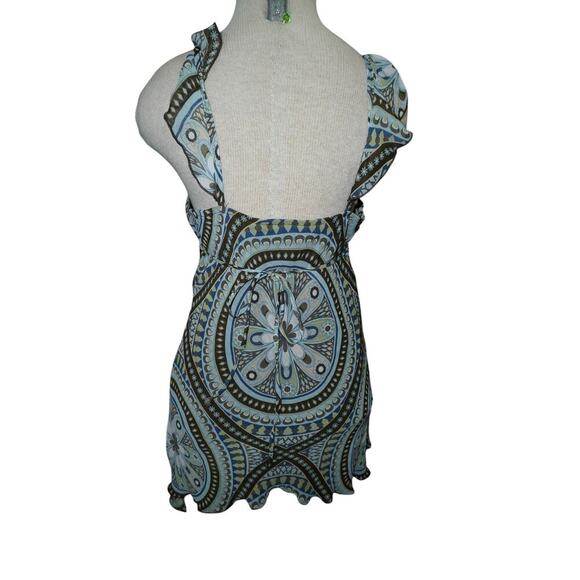 Byline Vintage Y2K Ruffle – Size L – Blue Psychedelic Boho Print – Made in USA - Picture 3 of 5
